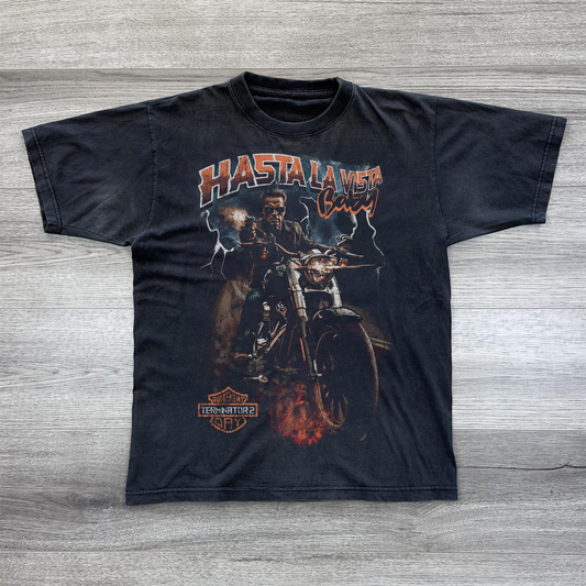 HASTA LA VISTA BABY WASHED BLACK T-SHIRT