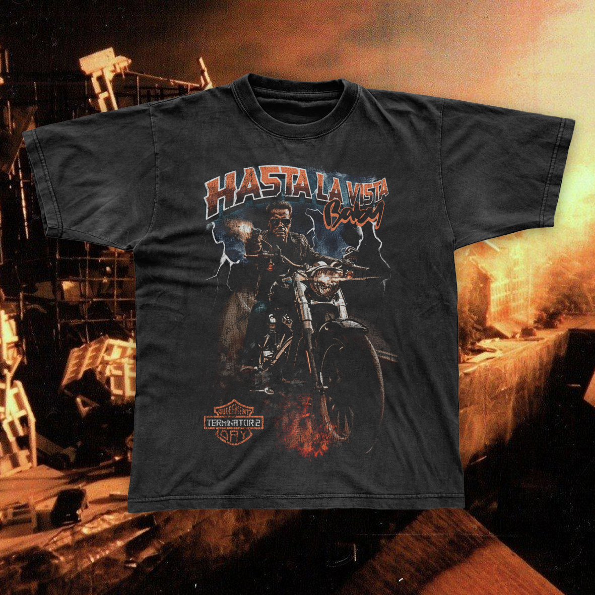HASTA LA VISTA BABY WASHED BLACK T-SHIRT
