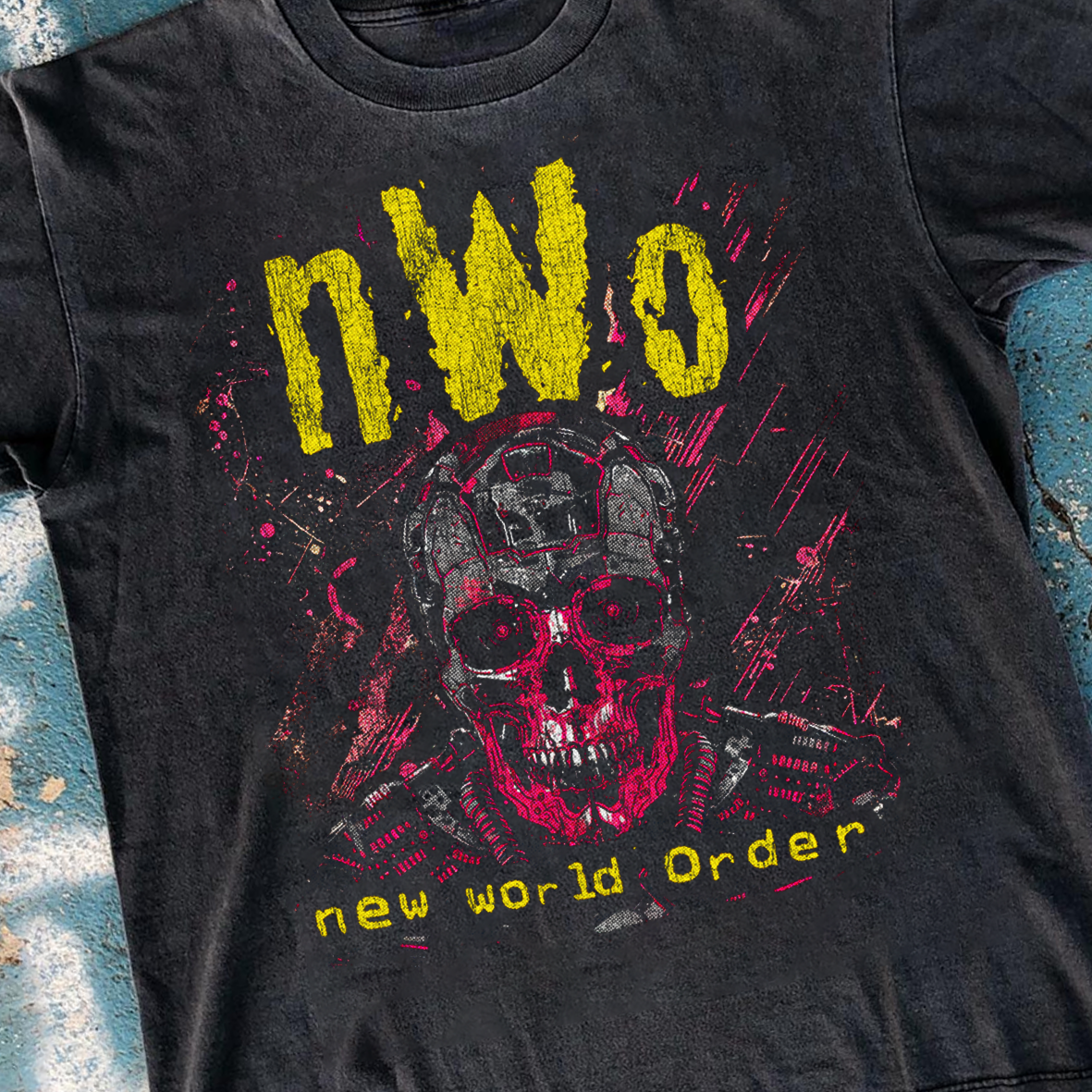 NEW WORLD ORDER WASHED BLACK T-SHIRT