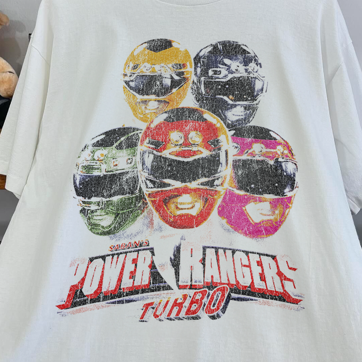 P0WER RANGERS TURBO PROMO WHITE WASHED T-SHIRT