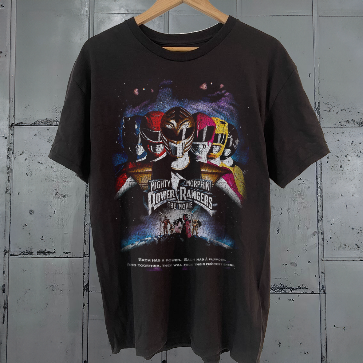 POWER RANGERS -MMPR93' MOVIE PROMO WASHED BLACK T-SHIRT