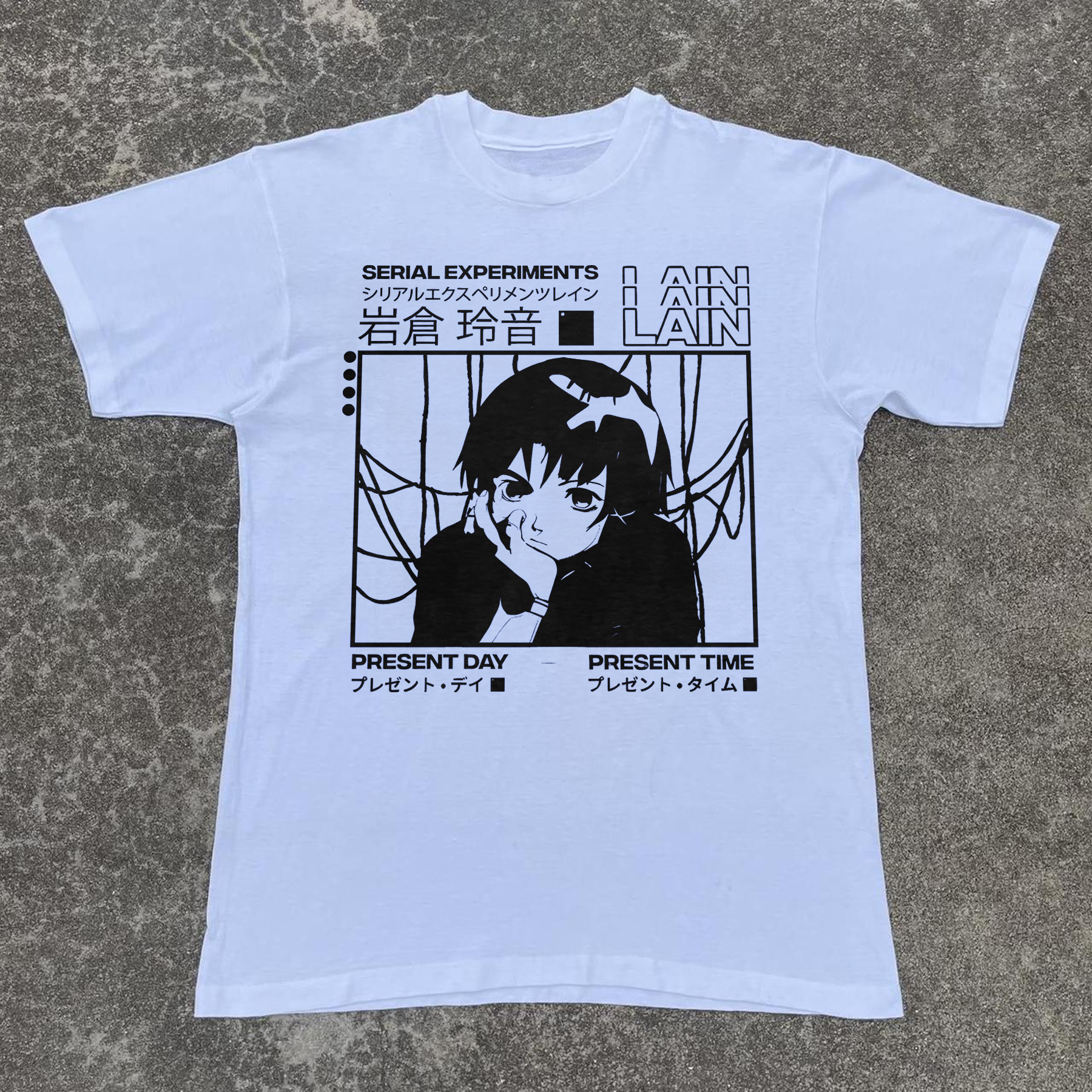 'SERIAL EXPERIMENTS LAIN' SER. NUMBER WHITE T-SHIRT