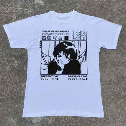 'SERIAL EXPERIMENTS LAIN' SER. NUMBER WHITE T-SHIRT