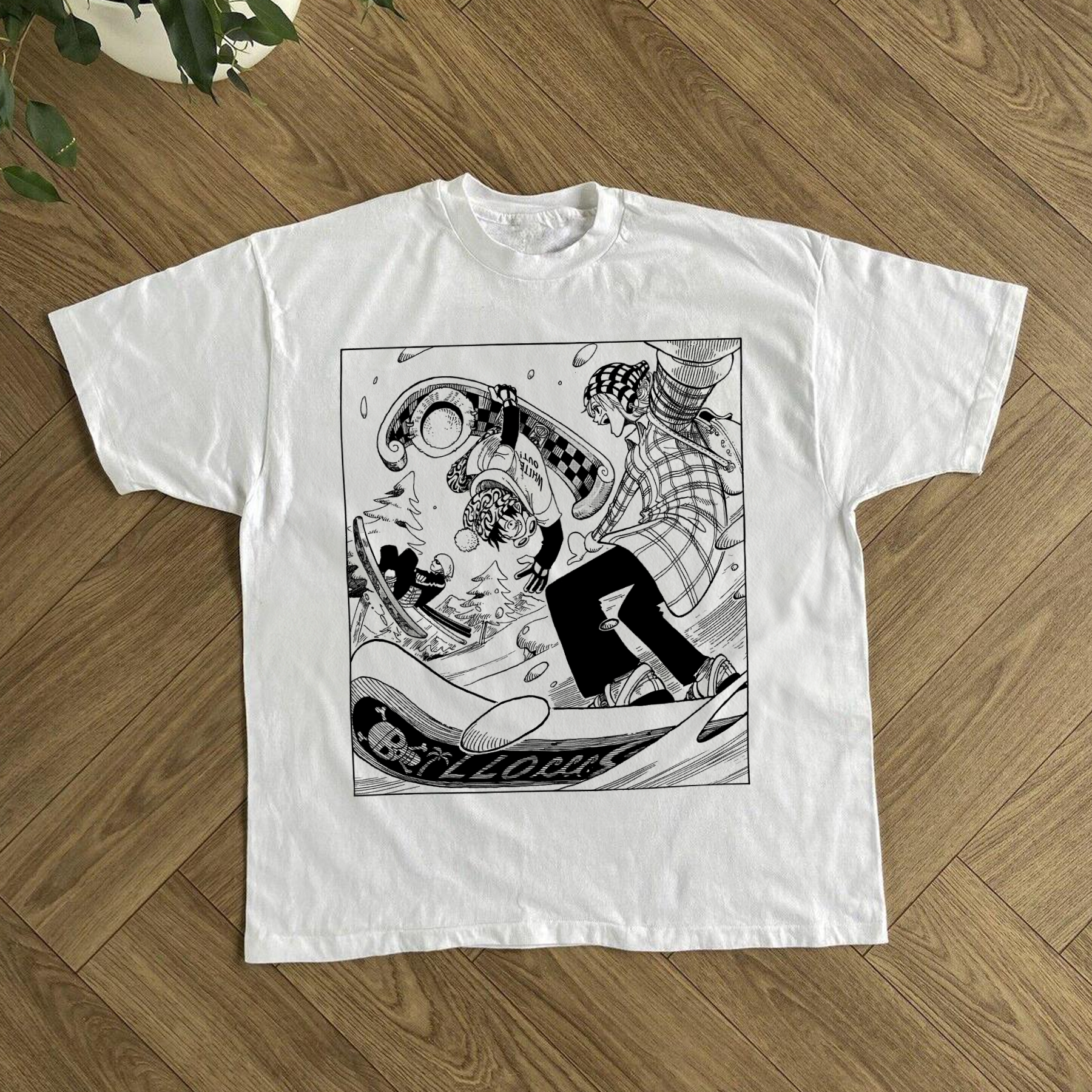 'STRAW HAT SKI DAY' GENUINE MANGA ART WHITE T-SHIRT