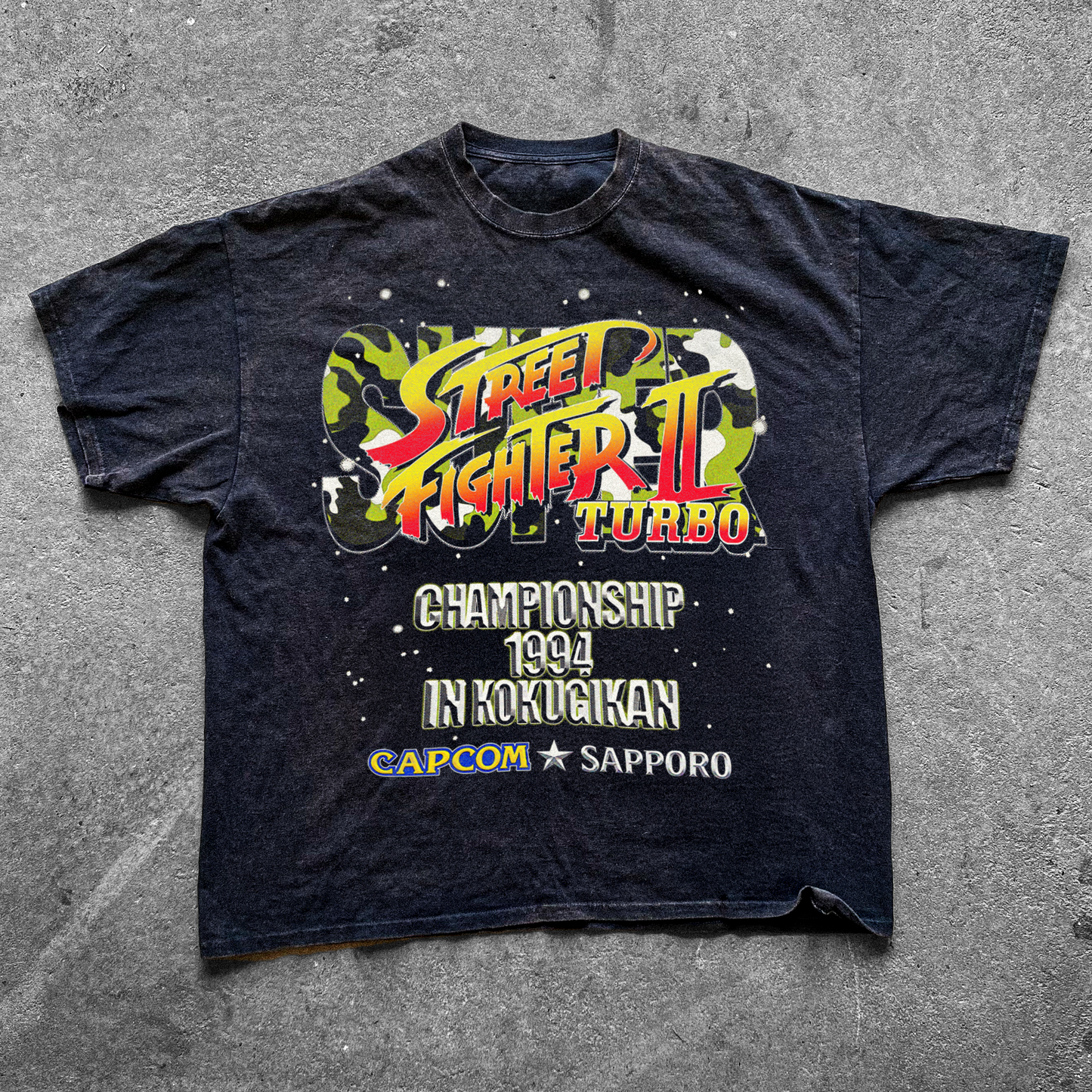 1994 CAPCOM x SAPPORO 'STREET FIGHTER II: TURBO' CHAMPIONSHIP VINTAGE PROMO BLACK T-SHIRT