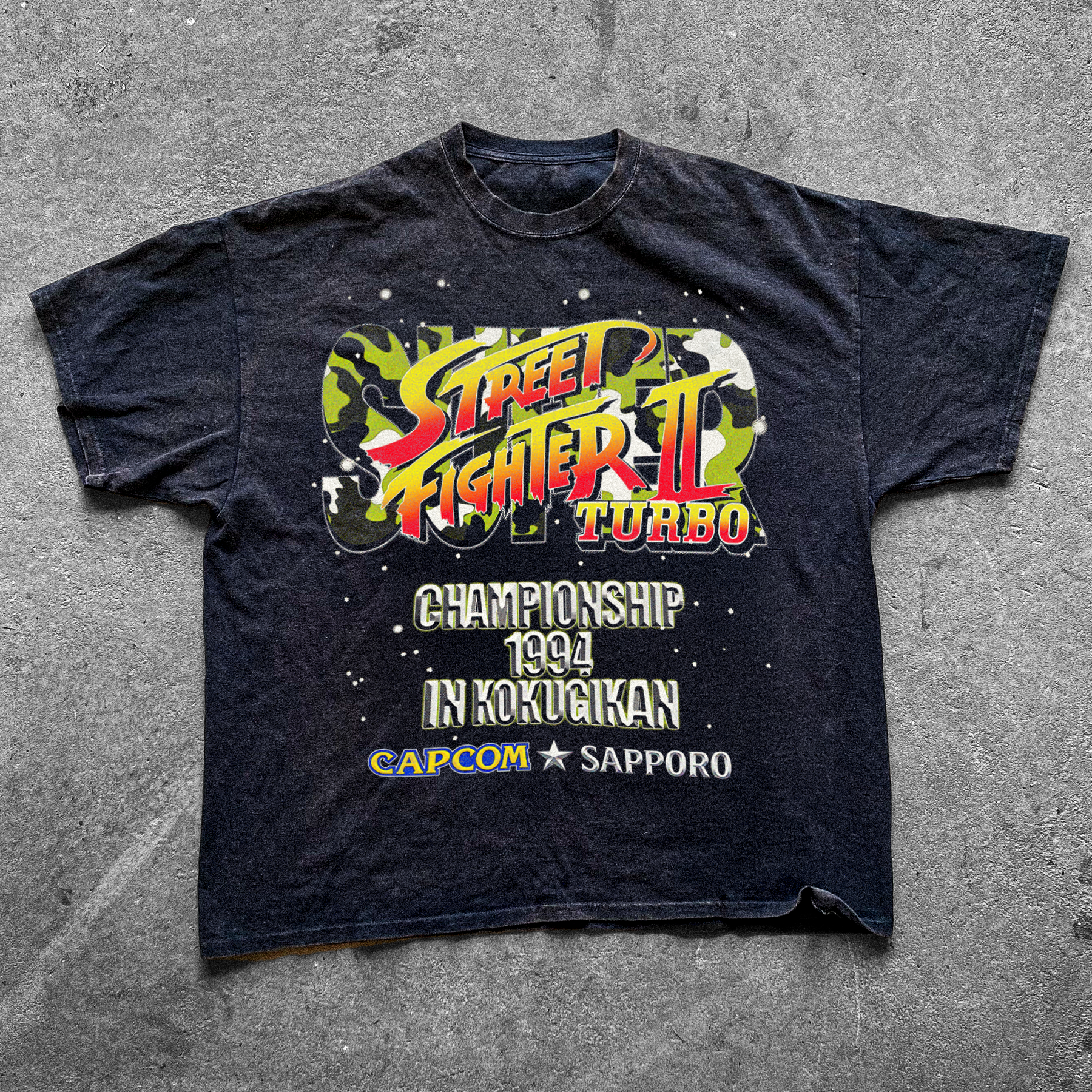 1994 CAPCOM x SAPPORO 'STREET FIGHTER II: TURBO' CHAMPIONSHIP VINTAGE PROMO BLACK T-SHIRT