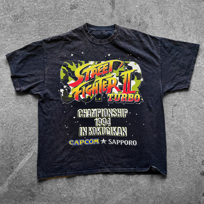 1994 CAPCOM x SAPPORO 'STREET FIGHTER II: TURBO' CHAMPIONSHIP VINTAGE PROMO BLACK T-SHIRT