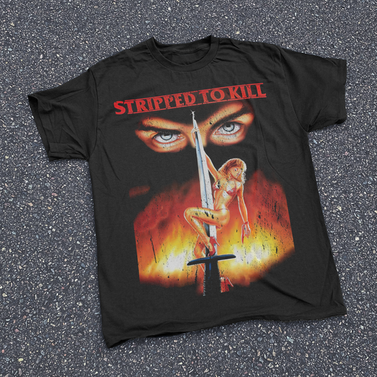 DISTRESSED 'STRIPPED TO KILL' 1987 BLACK T-SHIRT