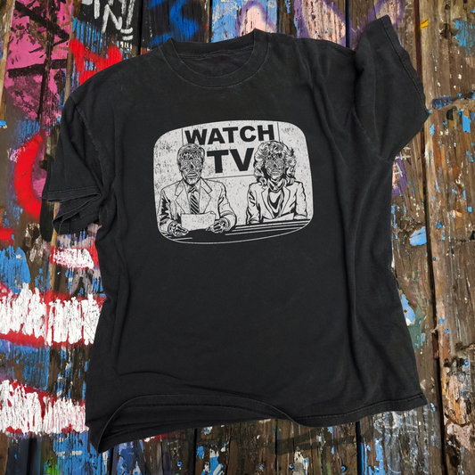 THEY LIVE 'WATCH TV' WASHED BLACK T-SHIRT