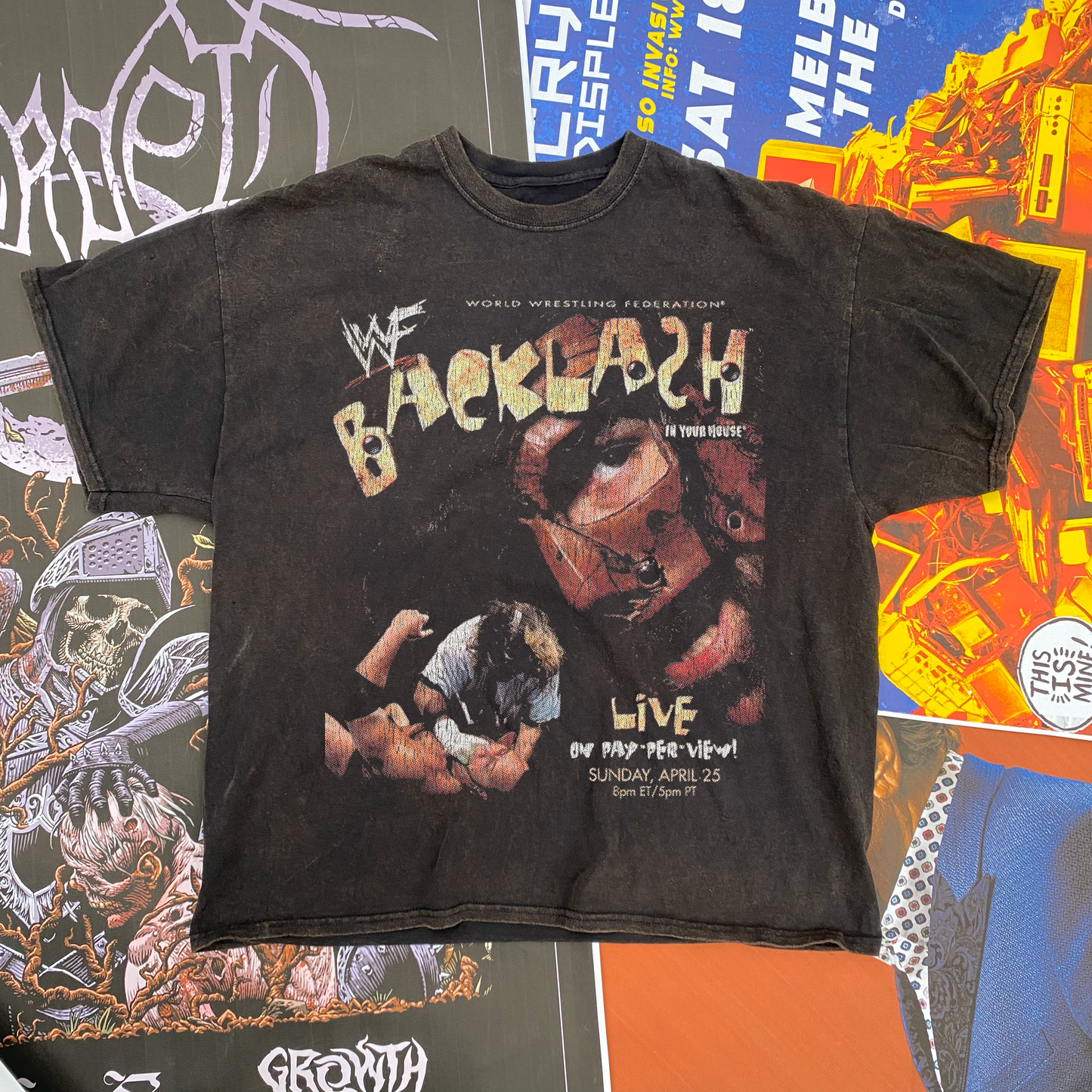 WWF BACKLASH '98 PROMO WASHED BLACK T-SHIRT