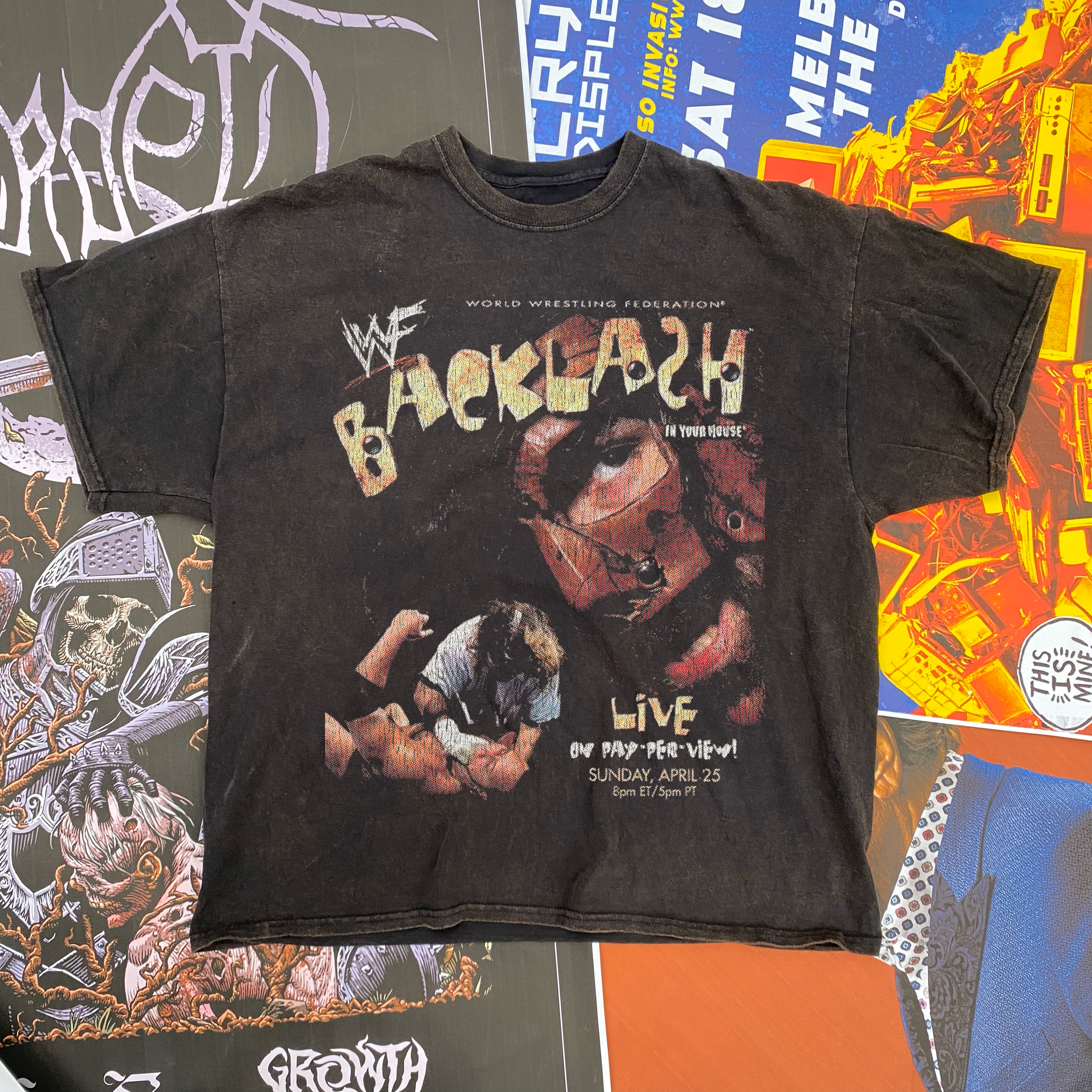 WWF BACKLASH '98 PROMO WASHED BLACK T-SHIRT