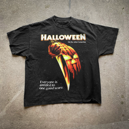 Retro 'Halloween' Vintage Glow Washed Black Tee