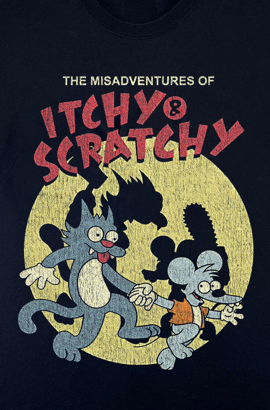 ITCHY AND SCRATCHY VINTAGE BLACK T-SHIRT