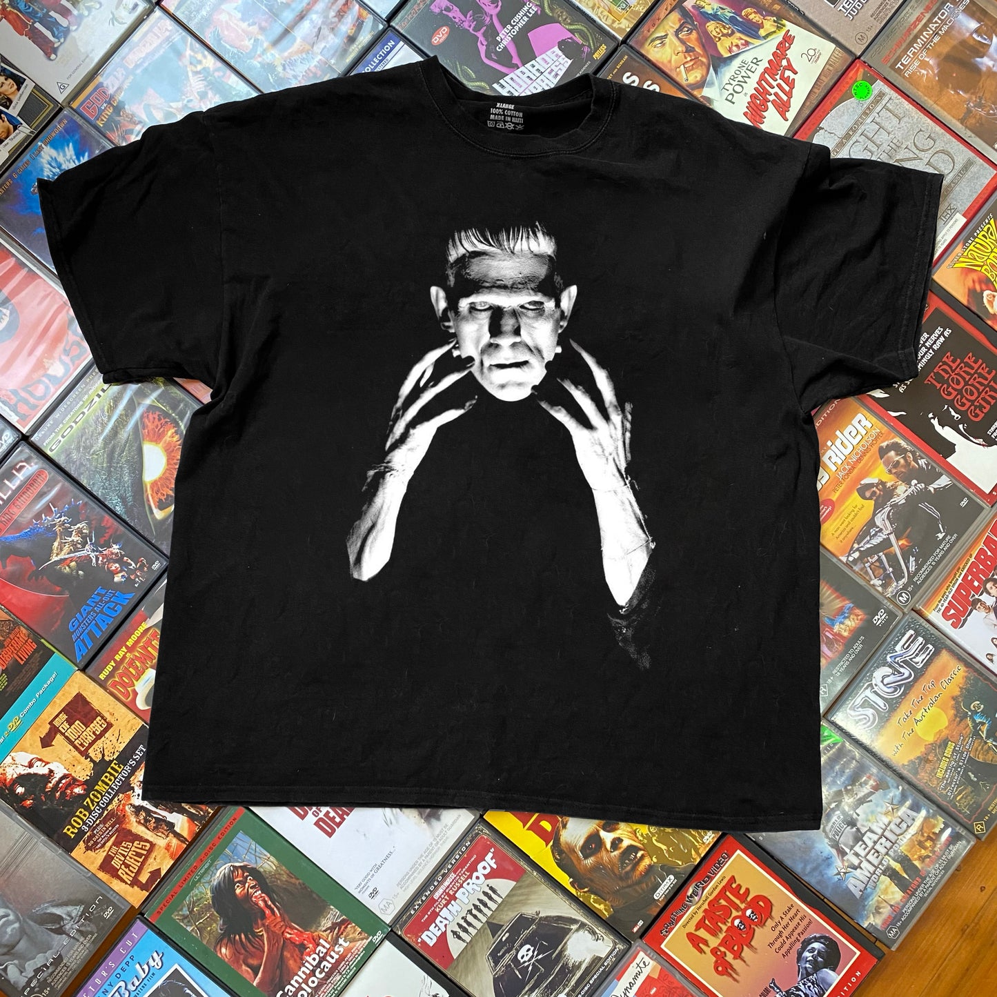 Frankenstein 'Karloff Stare' Vintage Black Washed Tee