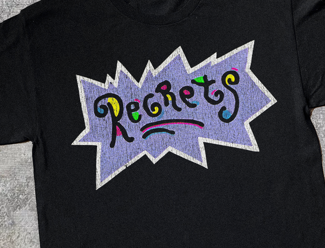 REGRETS PARODY VINTAGE BLACK T-SHIRT