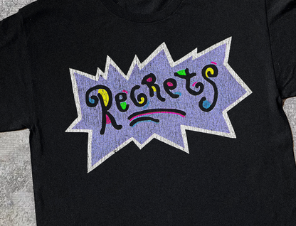REGRETS PARODY VINTAGE BLACK T-SHIRT