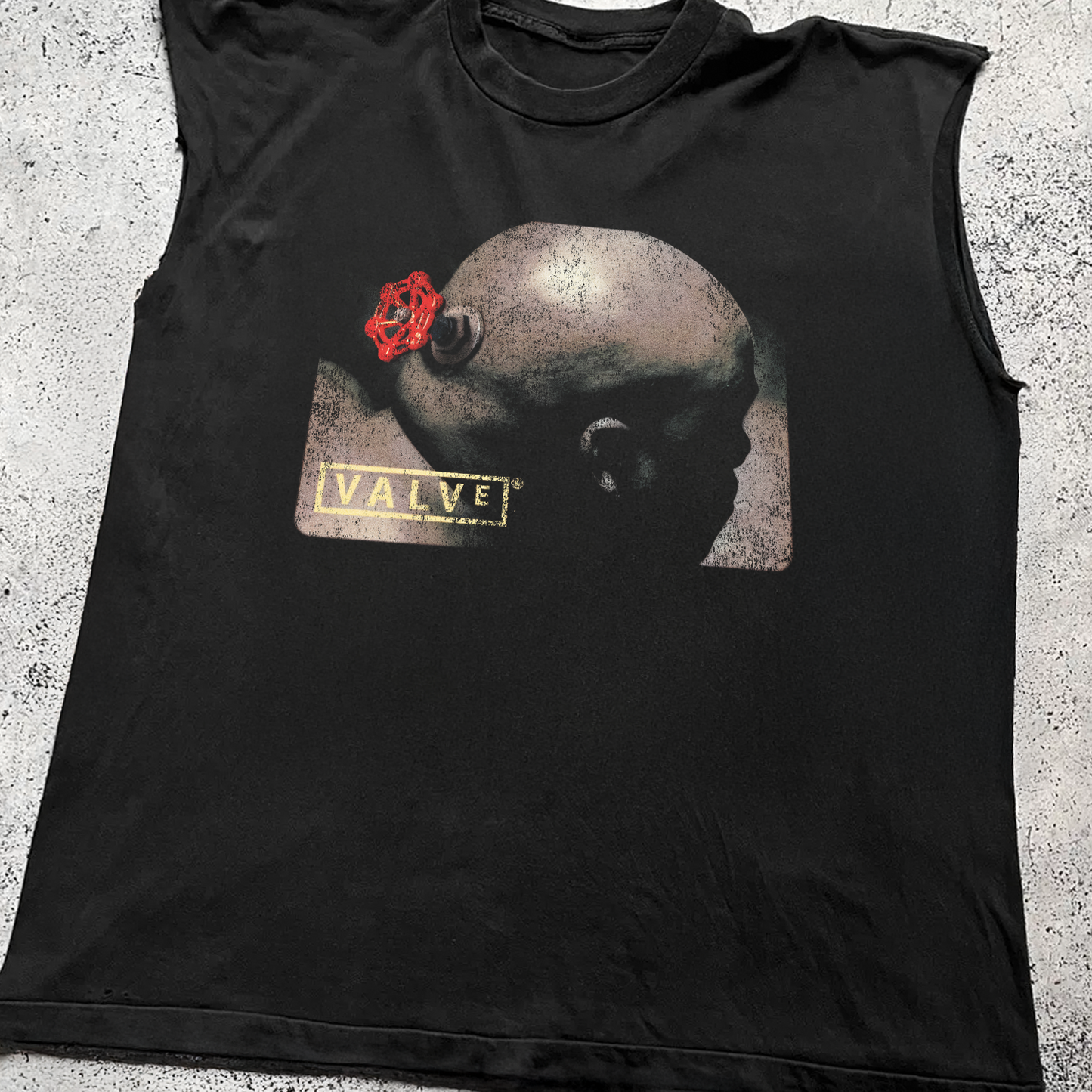 'MR. VALVE' VINTAGE WASHED CUT-OFF BLACK PROMO TEE