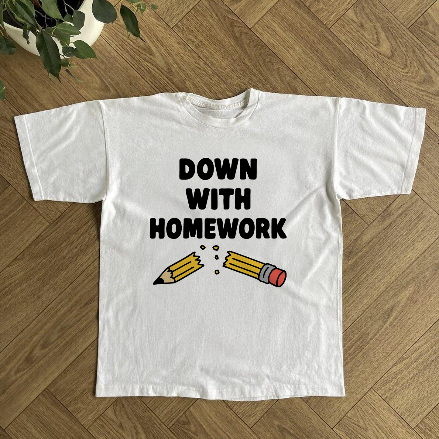 'DOWN WITH HOMEWORK' WASHED WHITE TEE