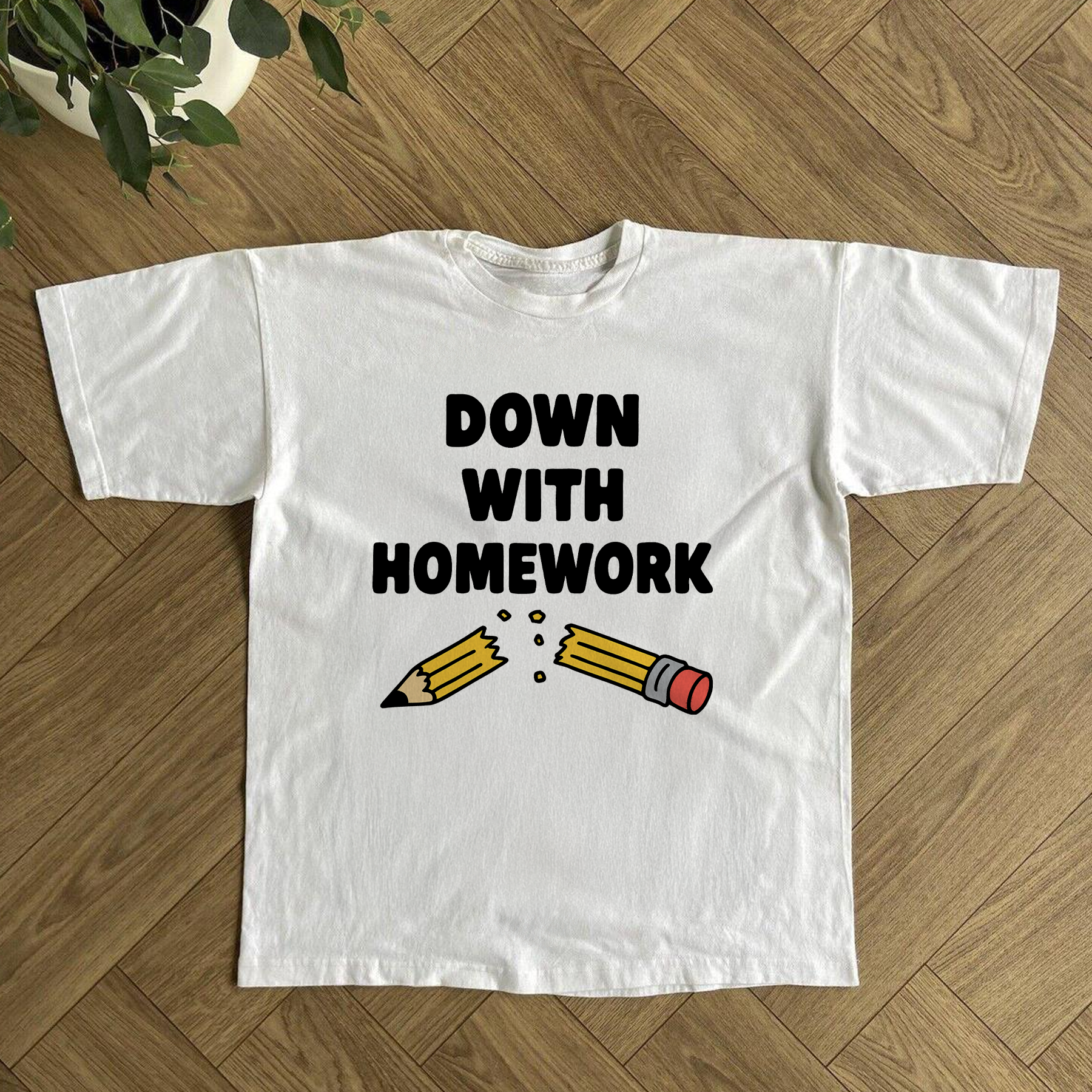 'DOWN WITH HOMEWORK' WASHED WHITE TEE