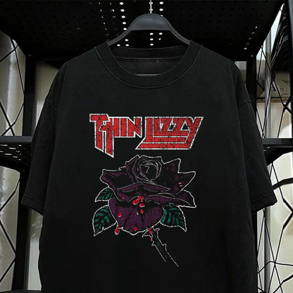 Thin Lizzy Black Rose Vintage Black T-Shirt