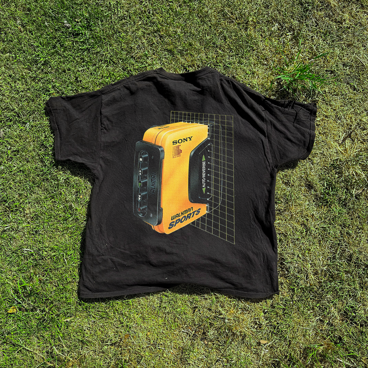 Sony 'Walkman Sports' Grid Vintage Washed Black Tee