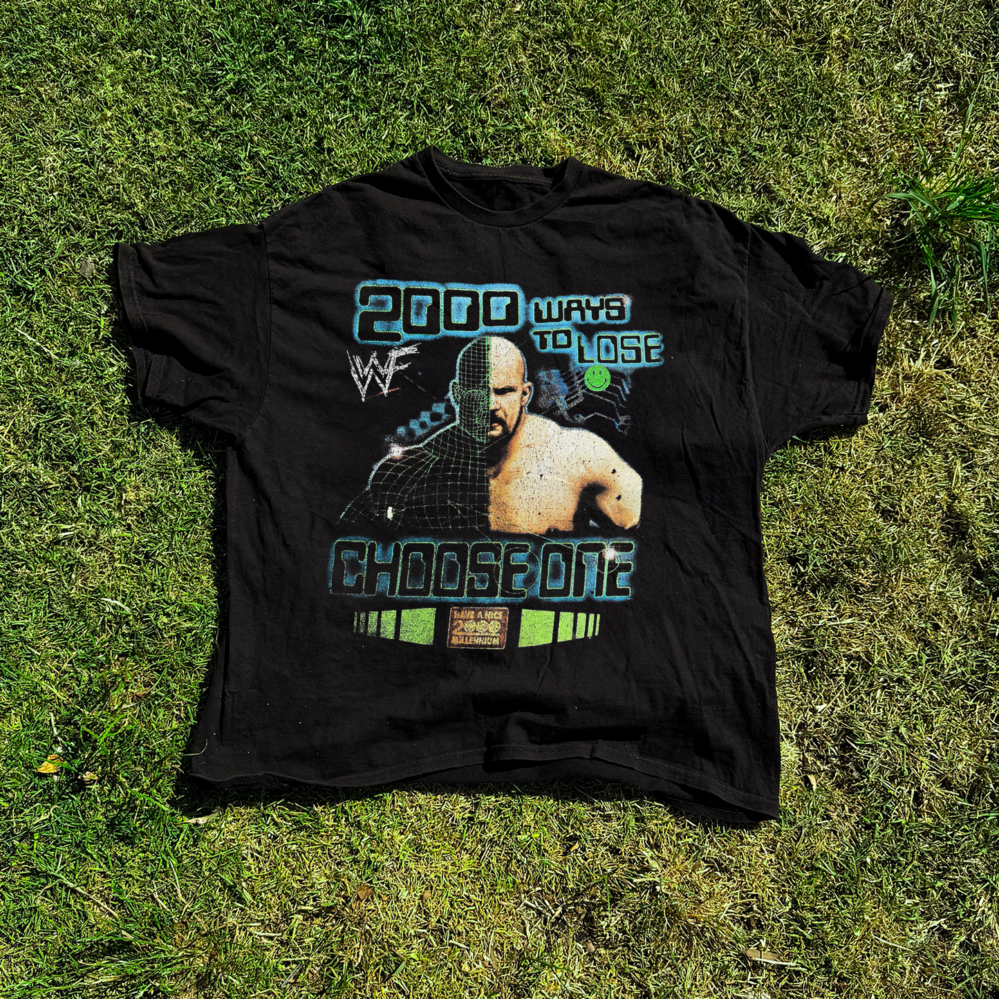 2000 WWE 'Ways To Lose' Steve Austin Distressed Vintage Washed Black tee