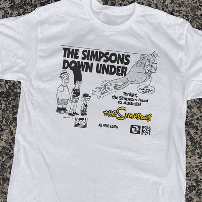 Simpsons 1995 Cable Down Under 'Bart Vs Australia' Vintage Washed White Tee