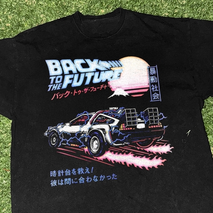 80s Japanese 'Back to the Future' Pop Art Vintage Black Tee