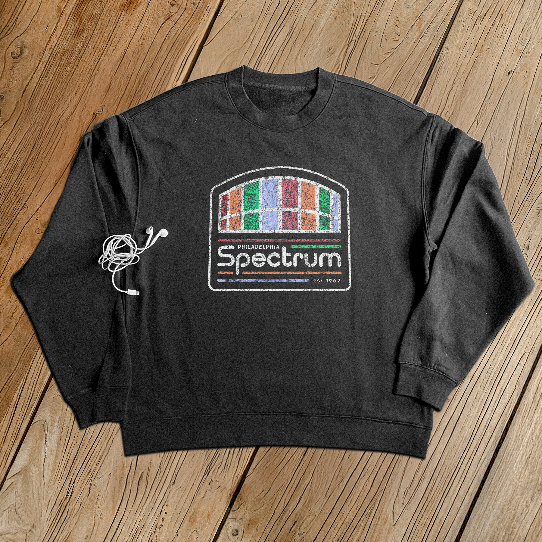 Defunct Crew DEFUNCT 'PHILLY SPECTRUM' ARENA BLACK CREWNECK – Parallel