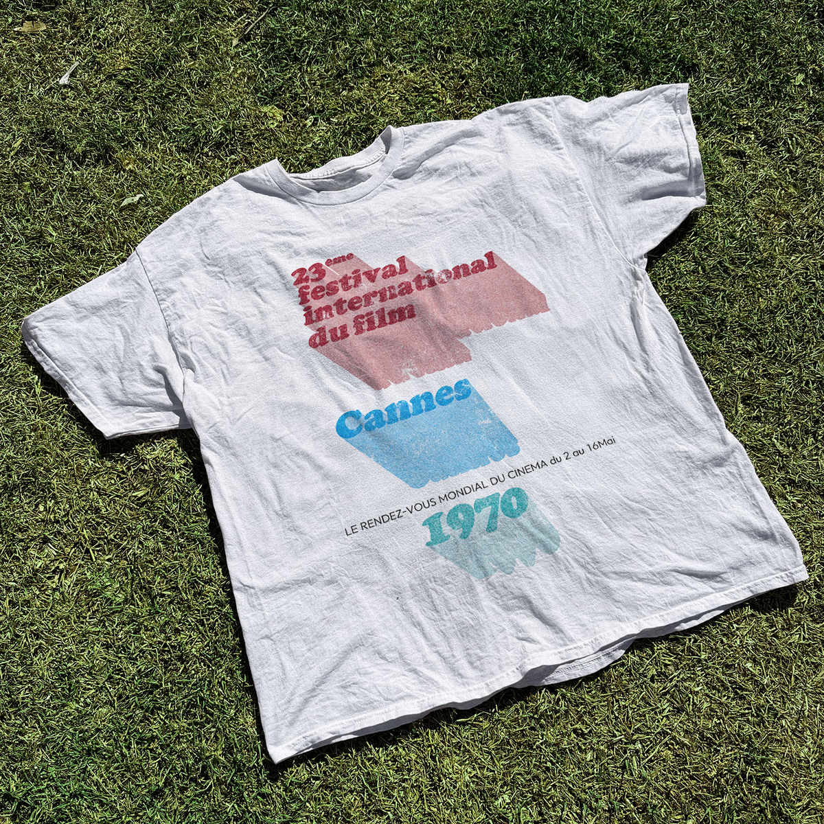 1970 'Cannes Film Festival' Vintage Washed White Tee