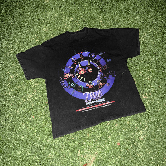 Gorgeous Japanese 'Majora's Mask' Spiral Vintage Washed Black Tee