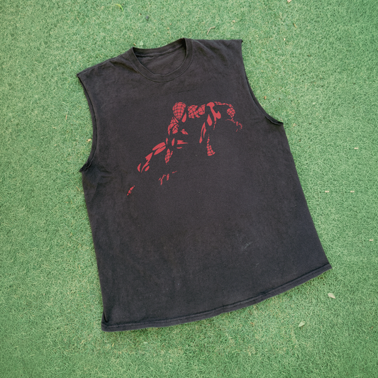 Spider 'Crouch' Man Vintage Washed Black Cut-Off Tee
