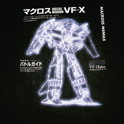 'Macross Maniax' Mech Blueprint Vintage Washed Black Tee