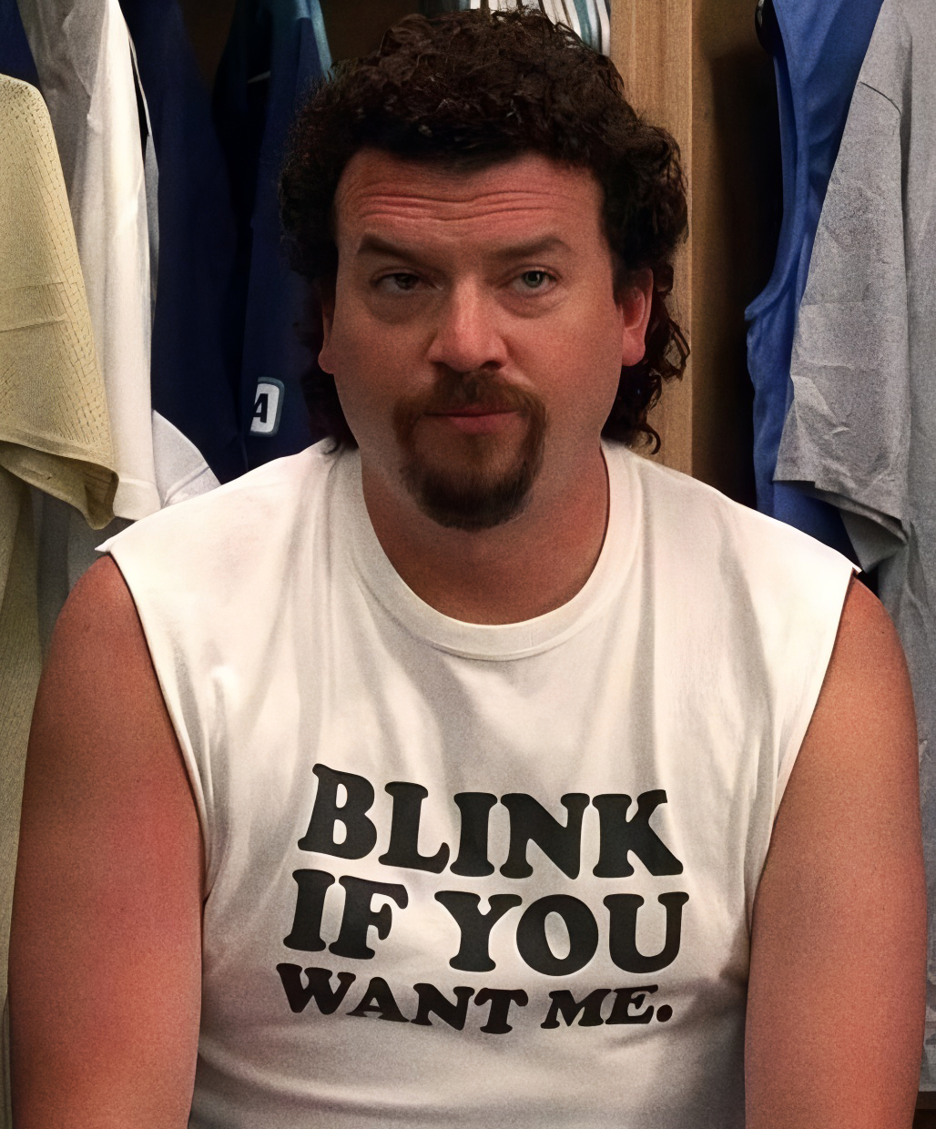 BLINK IF YOU WANT ME KENNY POWERS WHITE CUT-OFF TEE