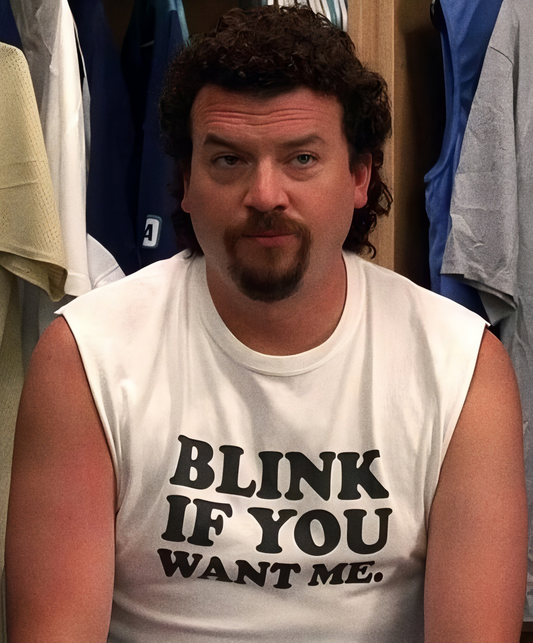 BLINK IF YOU WANT ME KENNY POWERS WHITE CUT-OFF TEE