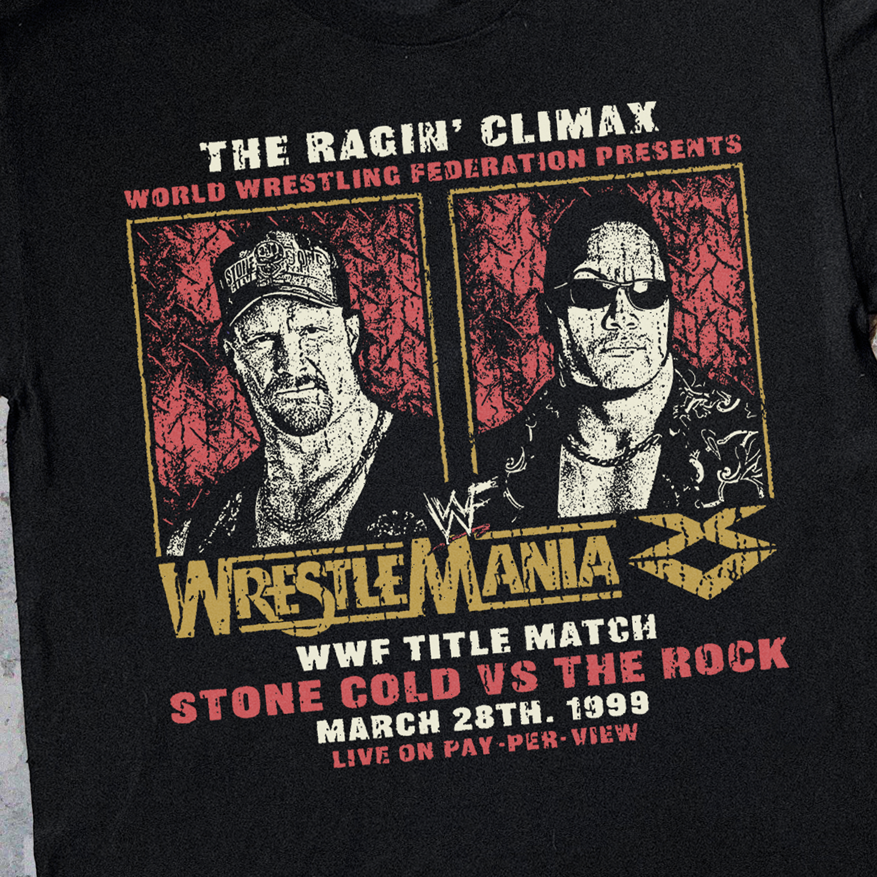STONE COLD VS THE ROCK WRESTLEMANIA 15 BLACK T-SHIRT