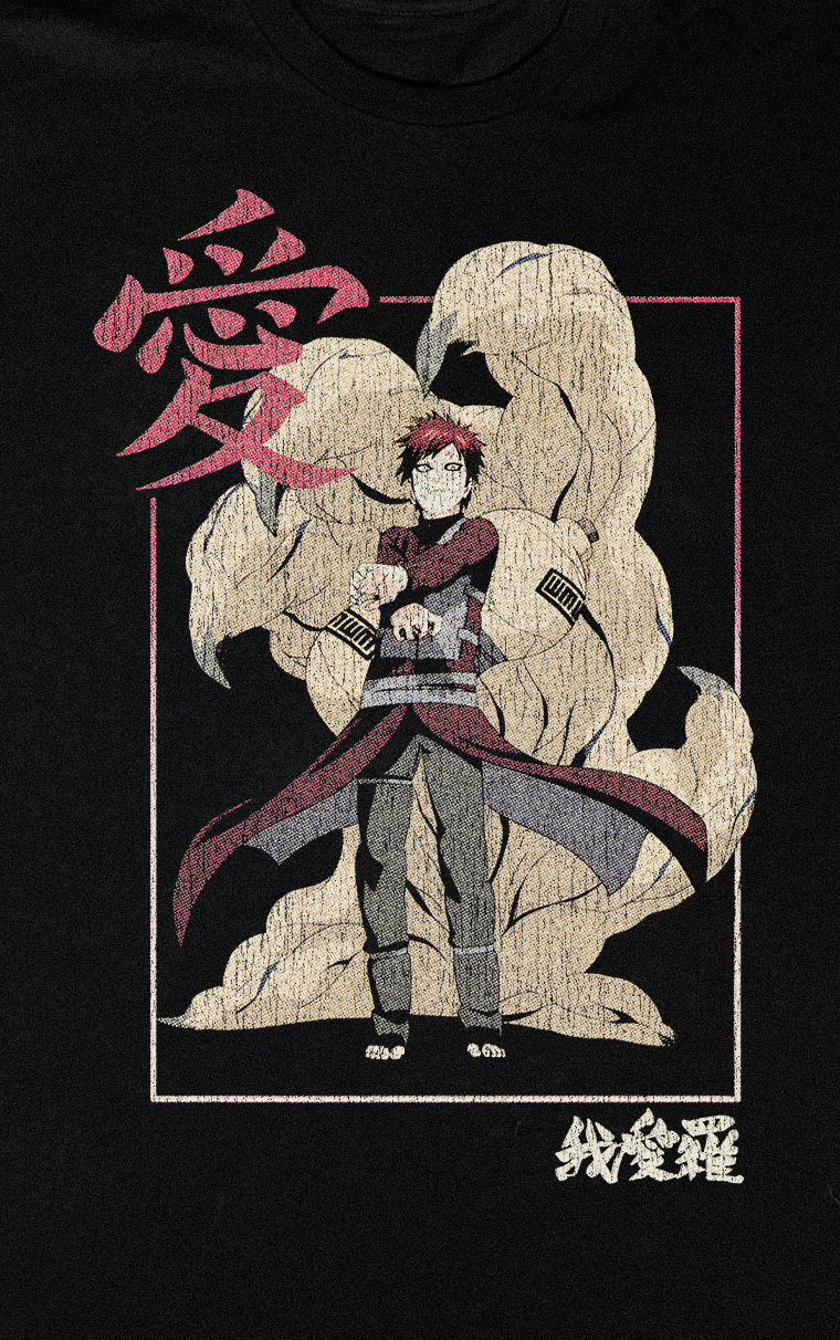 GAARA KANJI NARUTO VINTAGE BLACK T-SHIRT
