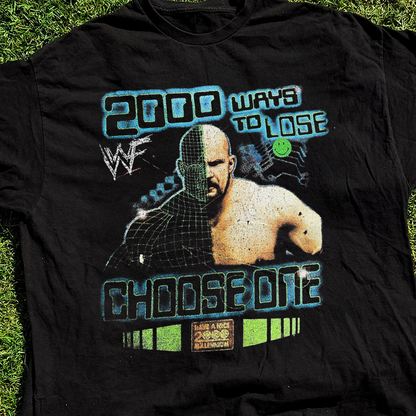 2000 WWE 'Ways To Lose' Steve Austin Distressed Vintage Washed Black tee