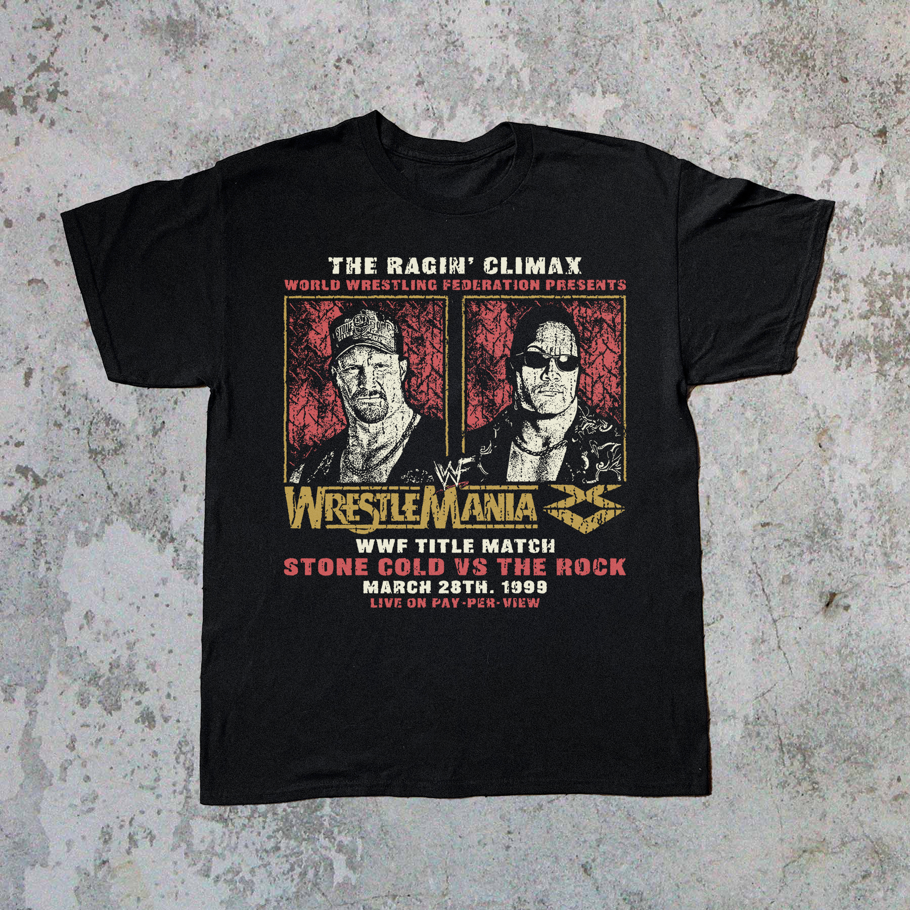 STONE COLD VS THE ROCK WRESTLEMANIA 15 BLACK T-SHIRT