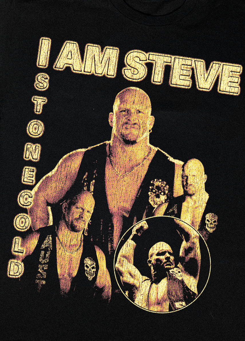 I AM STEVE STONE COLD PARODY MINECRAFT BLACK T-SHIRT
