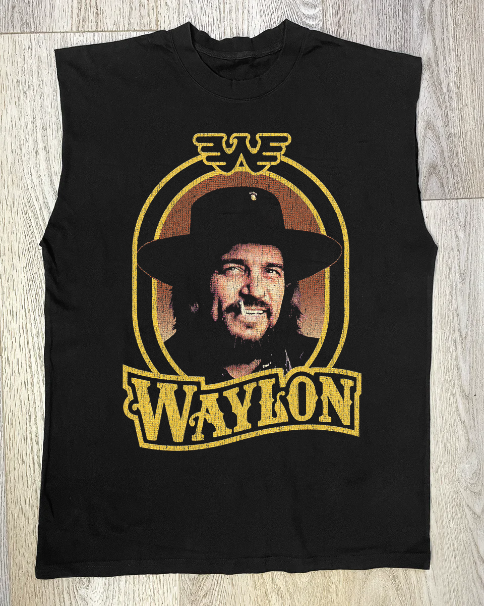 90'S WAYLON JENNINGS CUT-OFF BLACK SHIRT