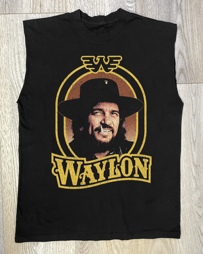 90'S WAYLON JENNINGS CUT-OFF BLACK SHIRT