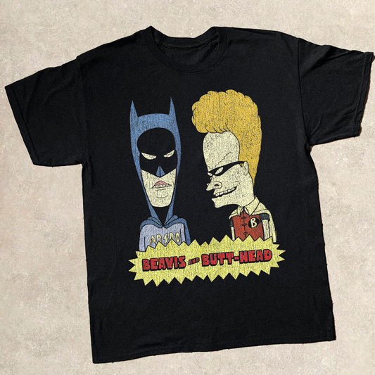 90'S BEAVIS & BUTTHEAD X BATMAN & ROBIN PARODY BLACK T-SHIRT