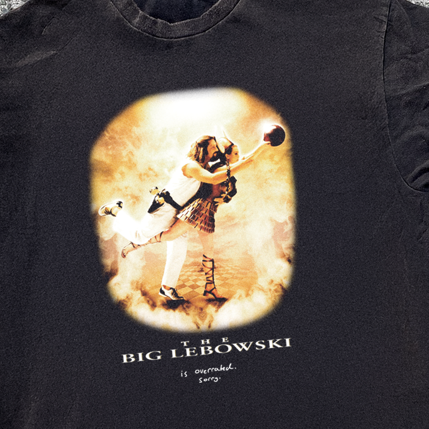 IRREVERENT 'LEBOWSKI OVERRATED' WASHED BLACK TEE