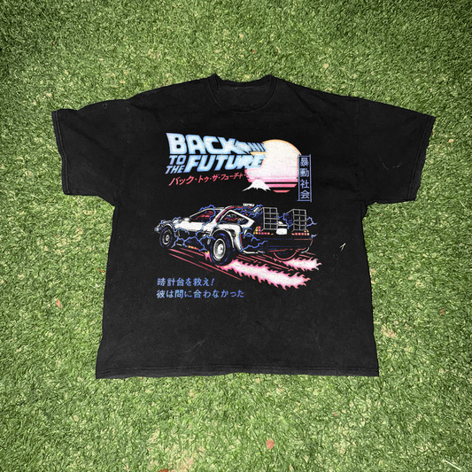 80s Japanese 'Back to the Future' Pop Art Vintage Black Tee