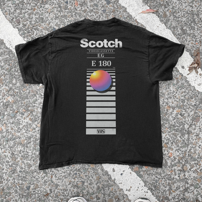 RETRO 'SCOTCH CASSETTE' VINTAGE WASH BLACK T-SHIRT