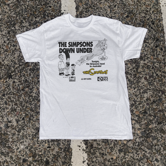Simpsons 1995 Cable Down Under 'Bart Vs Australia' Vintage Washed White Tee