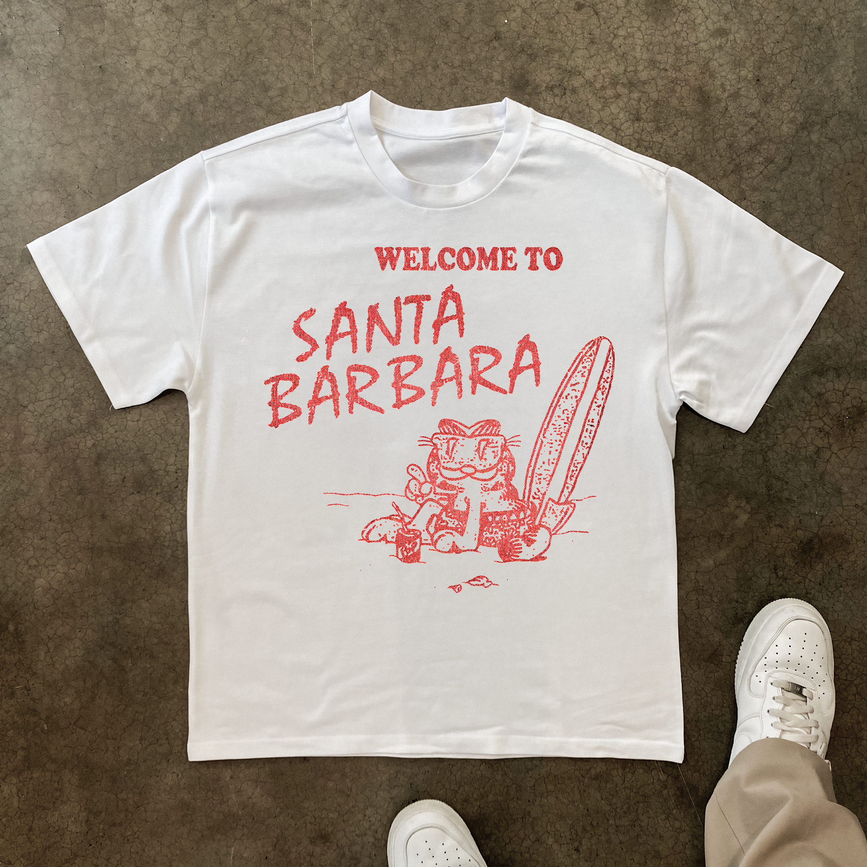 WELCOME TO SANTA BARBARA GARFIELD VINTAGE WHITE T-SHIRT