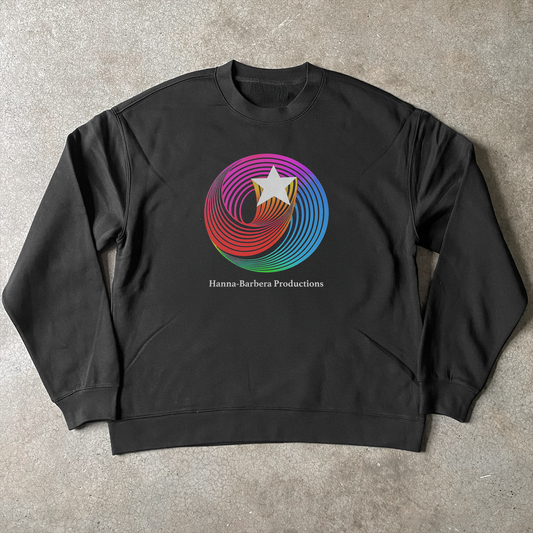 RETRO 70s 'HANNA BARBERA' TELEVISION LOGO BLACK CREWNECK