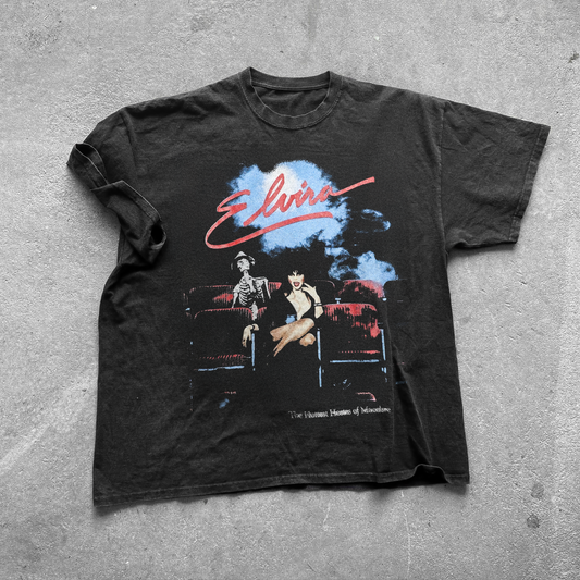 90s ELVIRA 'HOTTEST HOSTESS' VINTAGE WASHED PROMO BLACK TEE